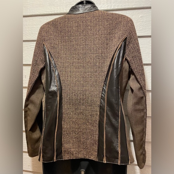 Brown Leather & Mixed Fabric Moto Jacket - Picture 2 of 7